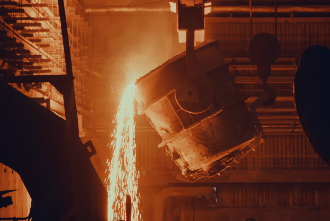 Metal smelting in factory